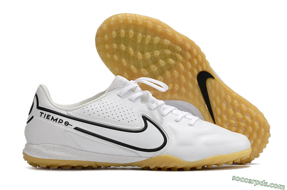 Nike React Tiempo Legend 9 Pro TF Low-Tops Football Shoes - White/Black/Brown 1