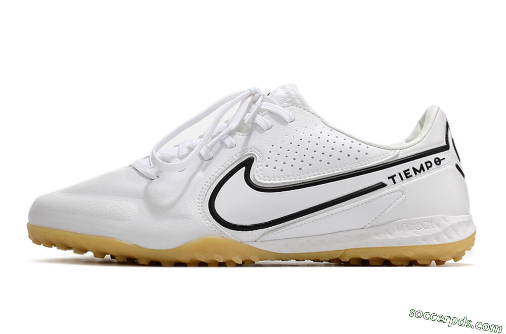 Nike React Tiempo Legend 9 Pro TF Low-Tops Football Shoes - White/Black/Brown 2