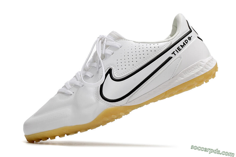 Nike React Tiempo Legend 9 Pro TF Low-Tops Football Shoes - White/Black/Brown 5