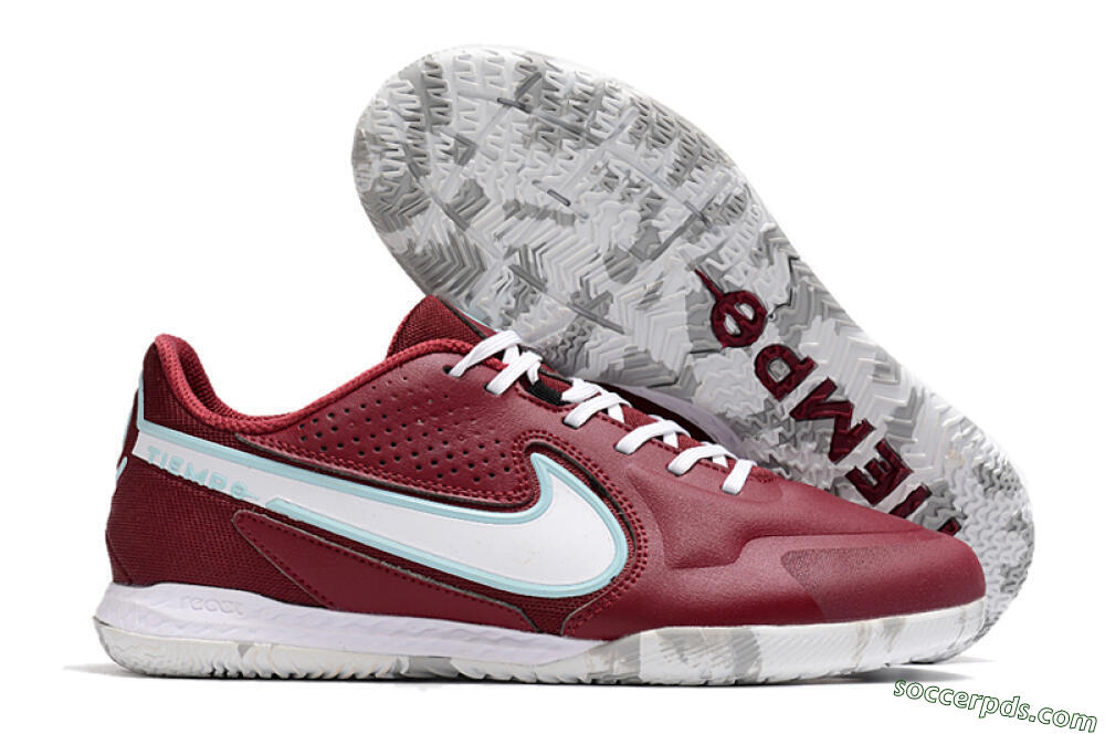 Nike React Tiempo Legend 9 Pro IC Low-Tops Football Shoes - Red/White/Jade 1