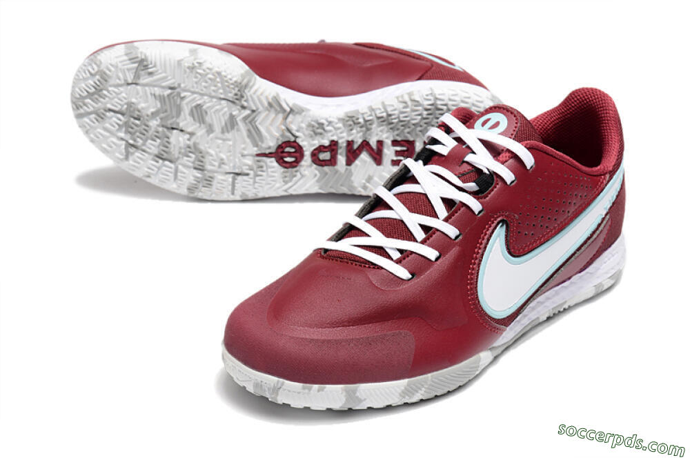 Nike React Tiempo Legend 9 Pro IC Low-Tops Football Shoes - Red/White/Jade 3