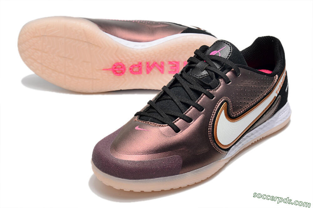 Nike React Tiempo Legend 9 Pro IC Low-Tops Football Shoes - Gold/White/Black 3