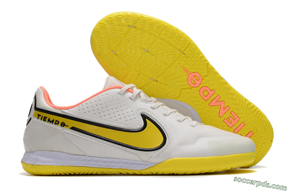 Nike React Tiempo Legend 9 Pro IC Low-Tops Football Shoes - White/Black/Yellow 1