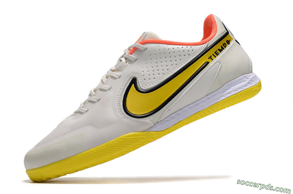 Nike React Tiempo Legend 9 Pro IC Low-Tops Football Shoes - White/Black/Yellow 5