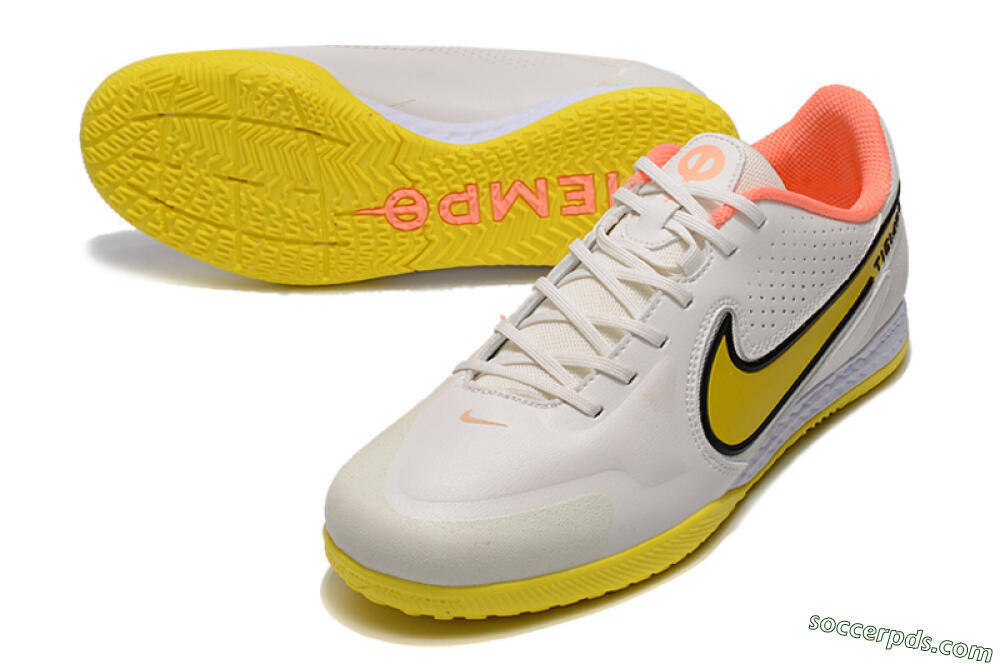 Nike React Tiempo Legend 9 Pro IC Low-Tops Football Shoes - White/Black/Yellow 3