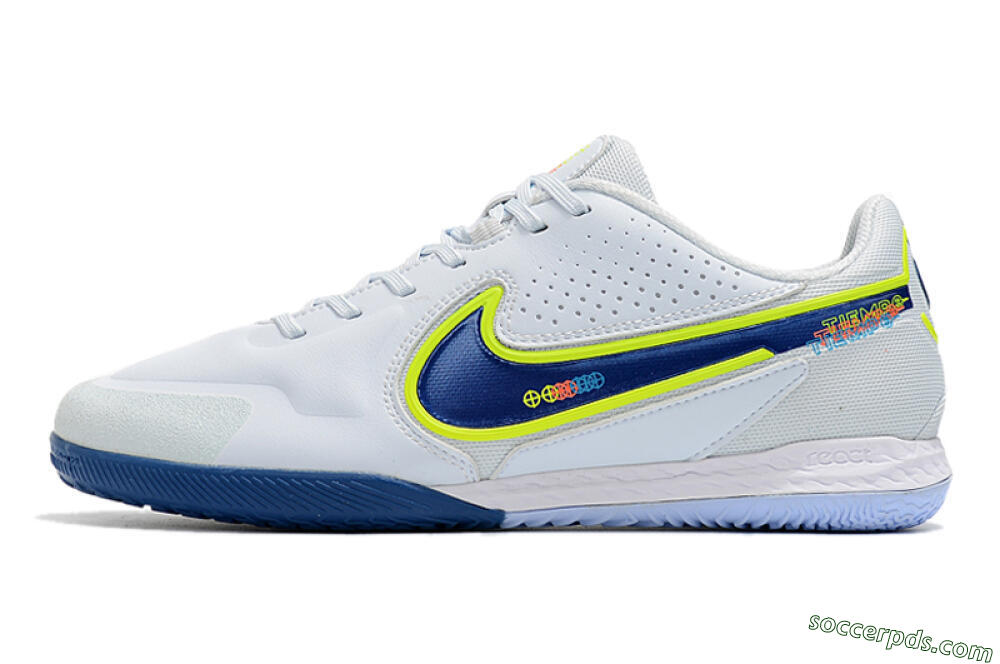 Nike React Tiempo Legend 9 Pro IC Low-Tops Football Shoes - White/Blue/Yellow 2