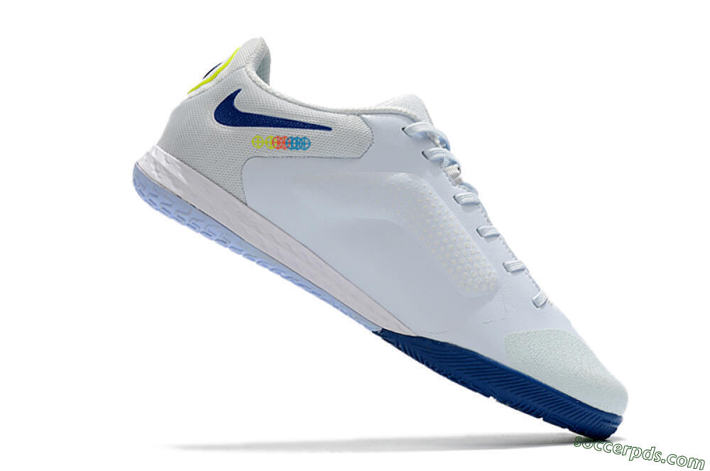 Nike React Tiempo Legend 9 Pro IC Low-Tops Football Shoes - White/Blue/Yellow 4