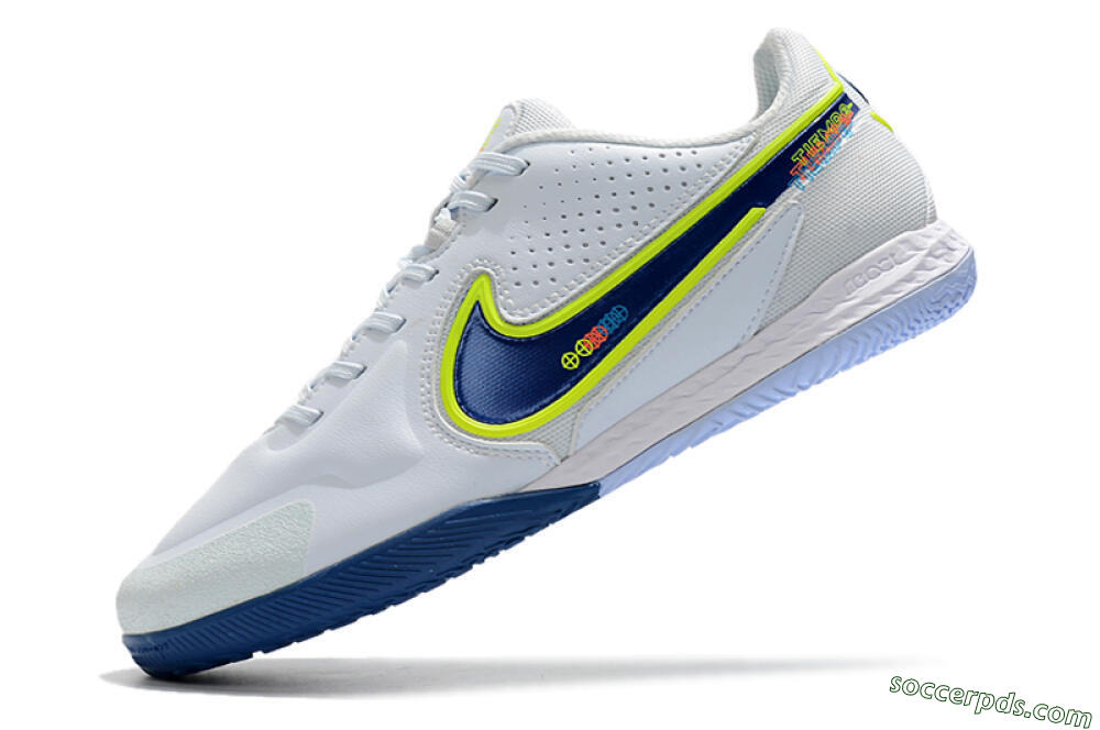 Nike React Tiempo Legend 9 Pro IC Low-Tops Football Shoes - White/Blue/Yellow 5