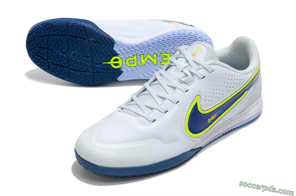 Nike React Tiempo Legend 9 Pro IC Low-Tops Football Shoes - White/Blue/Yellow 3