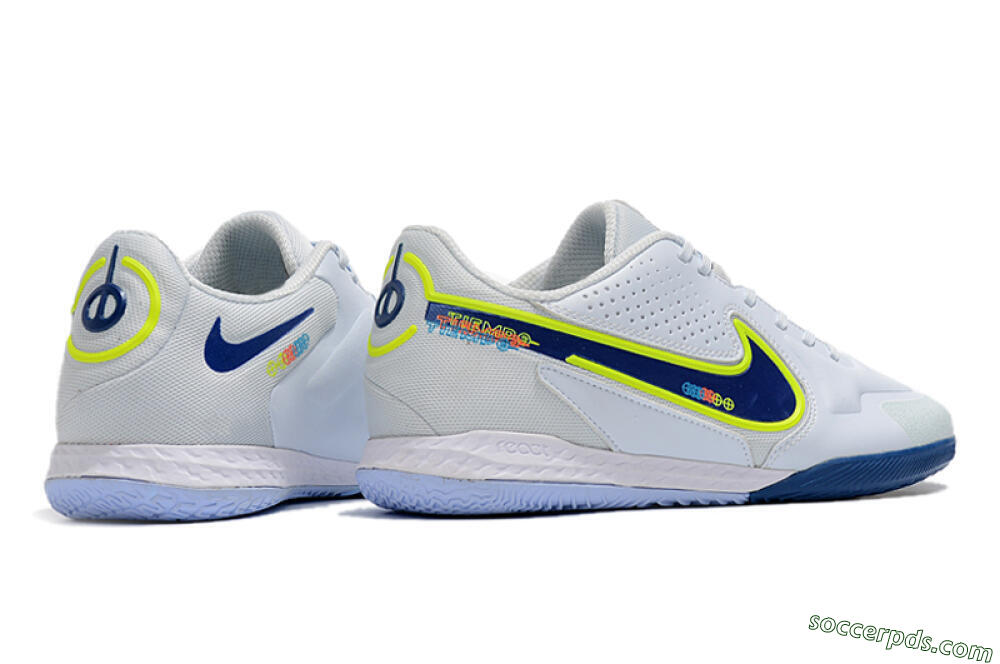 Nike React Tiempo Legend 9 Pro IC Low-Tops Football Shoes - White/Blue/Yellow 6