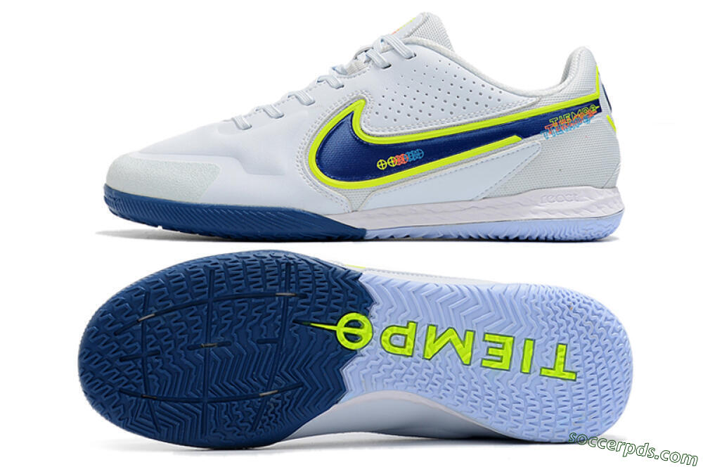 Nike React Tiempo Legend 9 Pro IC Low-Tops Football Shoes - White/Blue/Yellow 0