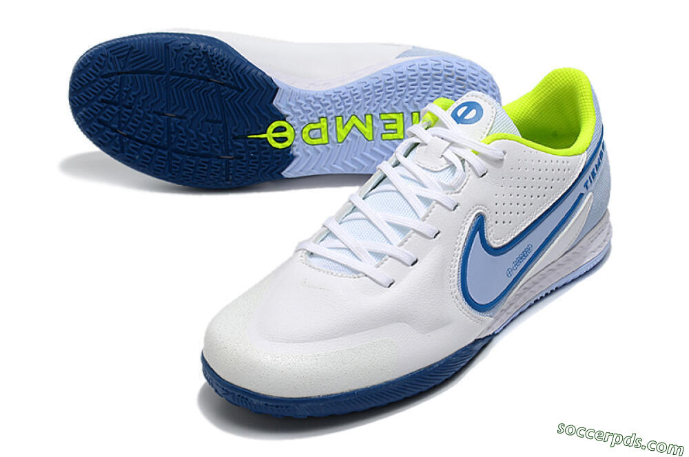 Nike React Tiempo Legend 9 Pro IC Low-Tops Football Shoes - White/Blue/Yellow 3