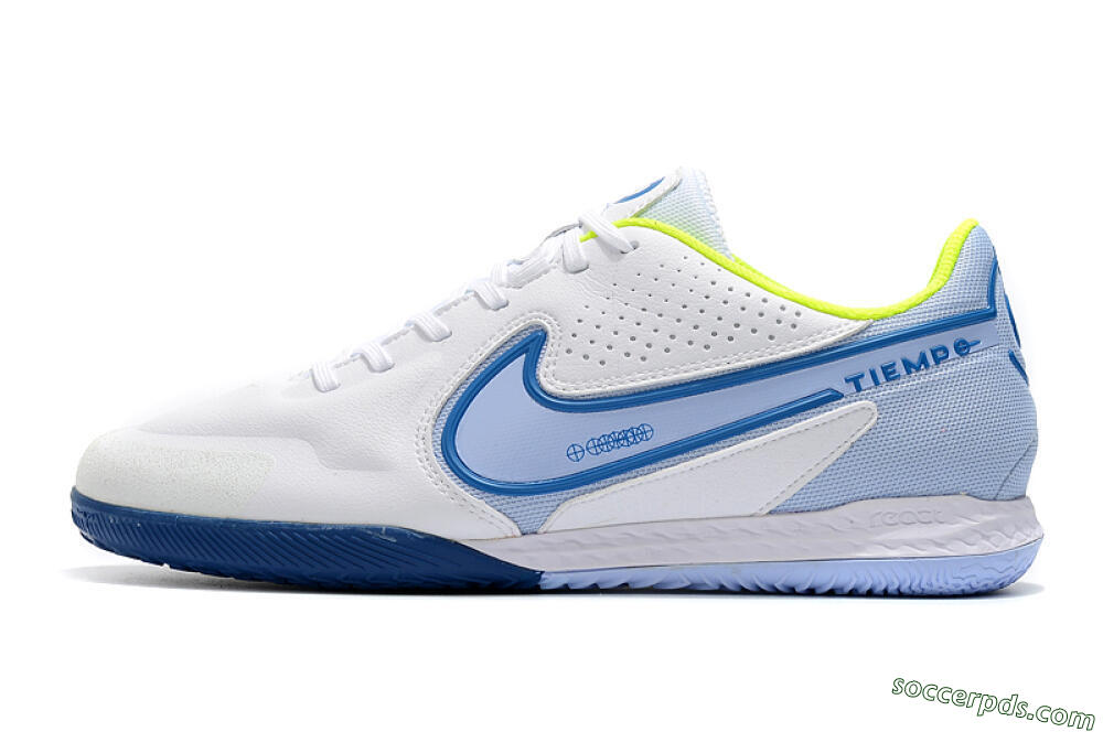 Nike React Tiempo Legend 9 Pro IC Low-Tops Football Shoes - White/Blue/Yellow 2