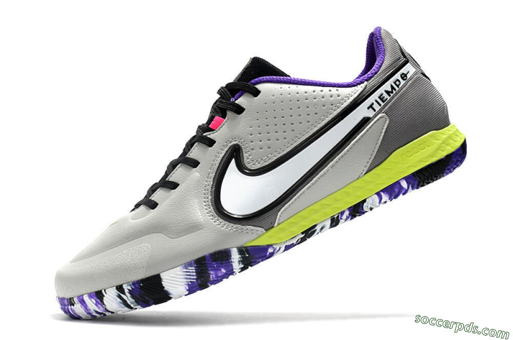 Nike React Tiempo Legend 9 Pro IC Low-Tops Football Shoes - Grey/White/Black/Yellow 5