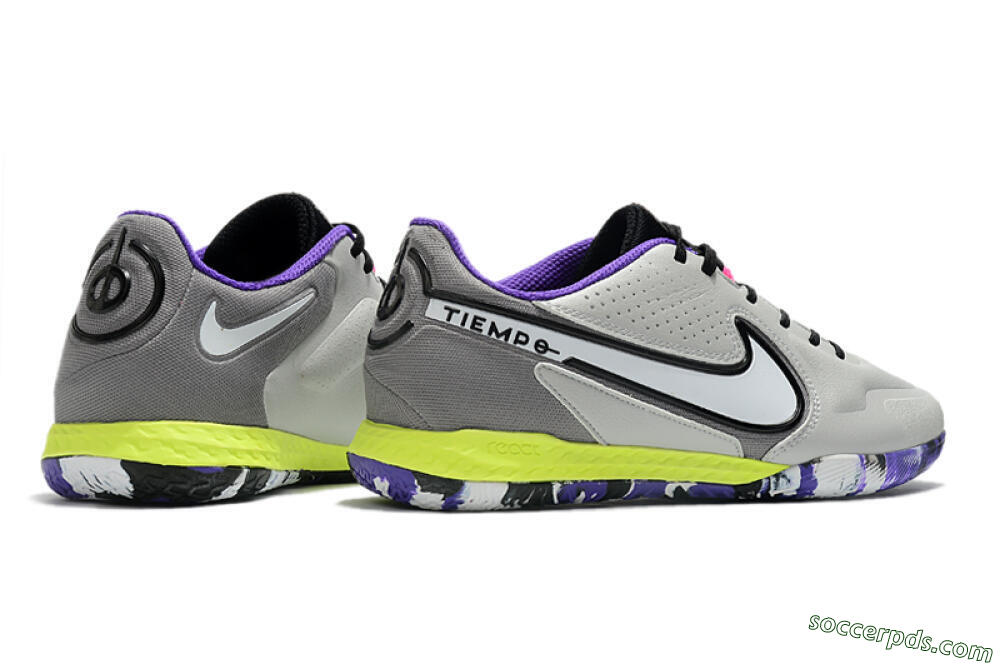 Nike React Tiempo Legend 9 Pro IC Low-Tops Football Shoes - Grey/White/Black/Yellow 6