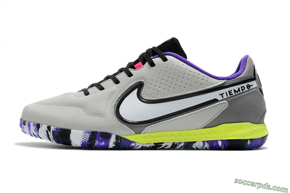 Nike React Tiempo Legend 9 Pro IC Low-Tops Football Shoes - Grey/White/Black/Yellow 2
