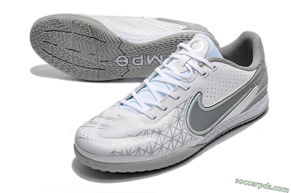 Nike React Tiempo Legend 9 Pro IC Low-Tops Football Shoes - White/Silver/Grey 3