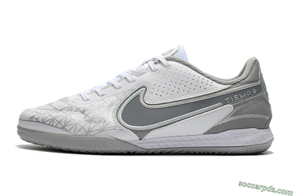Nike React Tiempo Legend 9 Pro IC Low-Tops Football Shoes - White/Silver/Grey 2