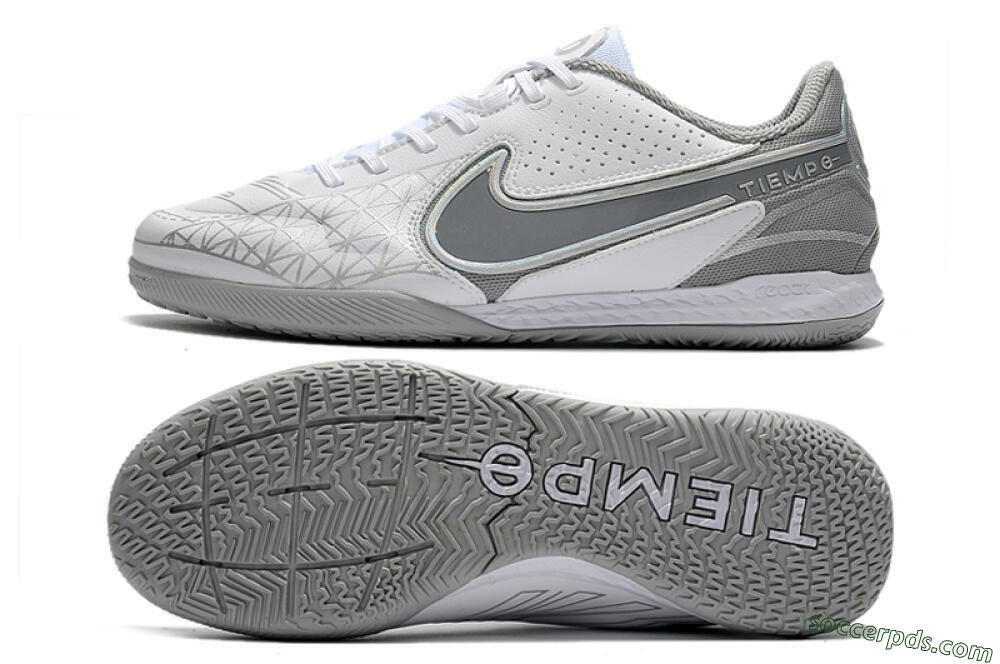 Nike React Tiempo Legend 9 Pro IC Low-Tops Football Shoes - White/Silver/Grey 0
