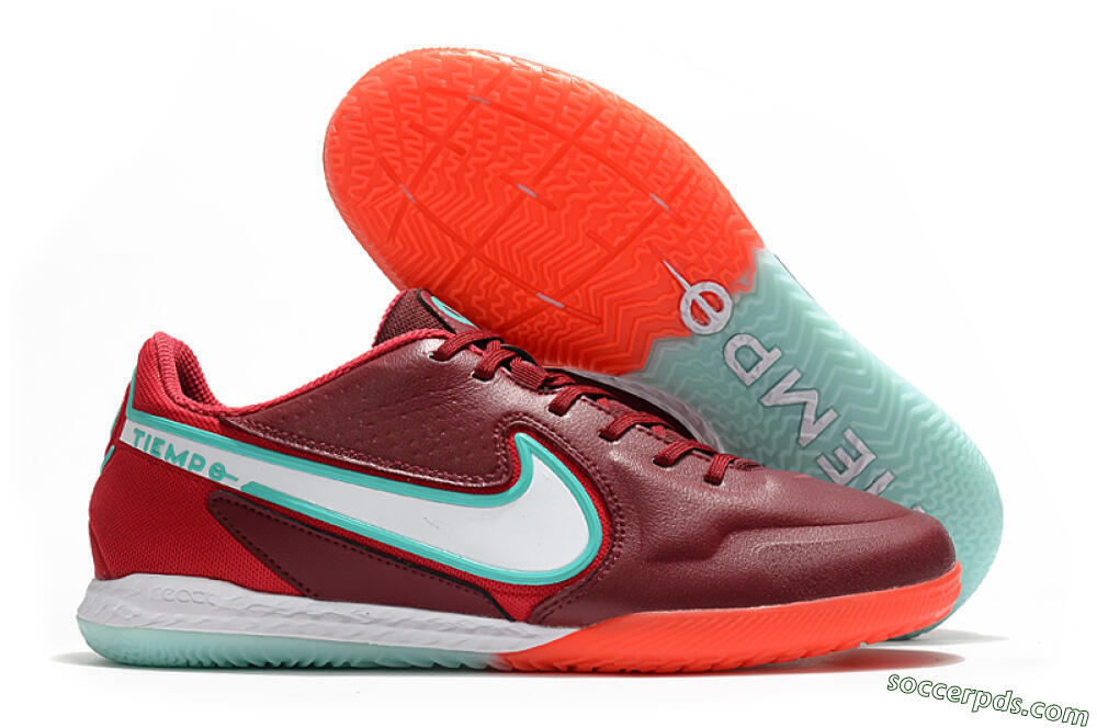 Nike React Tiempo Legend 9 Pro IC Low-Tops Football Shoes - Red/Jade/White 1
