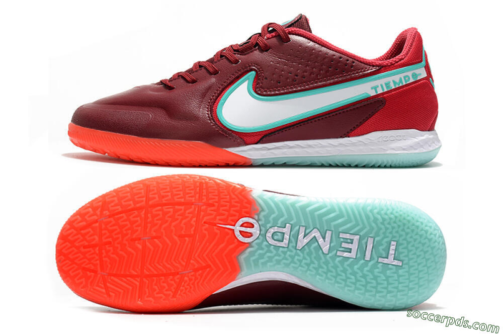 Nike React Tiempo Legend 9 Pro IC Low-Tops Football Shoes - Red/Jade/White 0