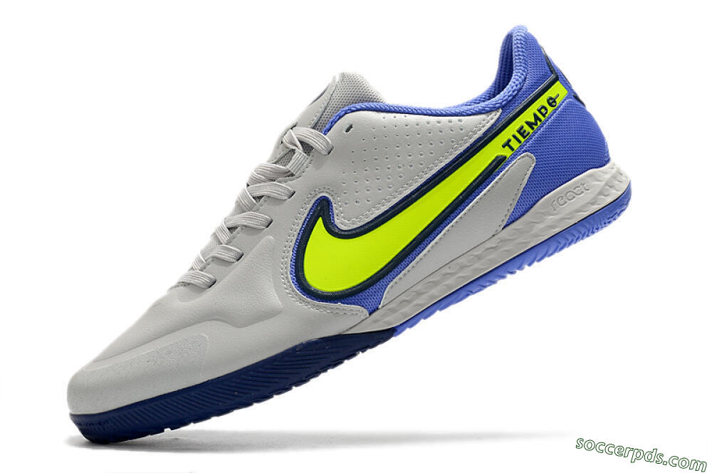 Nike React Tiempo Legend 9 Pro IC Low-Tops Football Shoes - Grey/Yellow/Blue 5