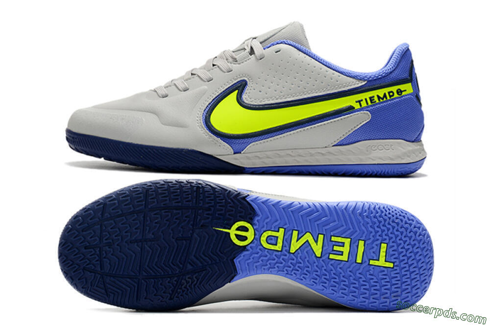 Nike React Tiempo Legend 9 Pro IC Low-Tops Football Shoes - Grey/Yellow/Blue 0