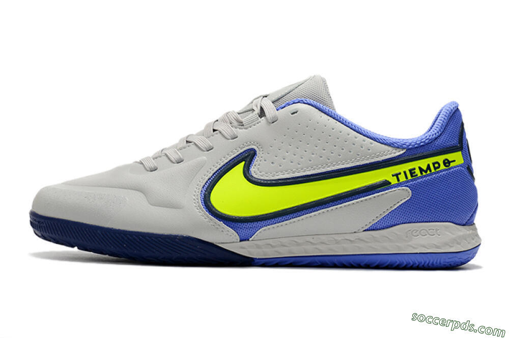 Nike React Tiempo Legend 9 Pro IC Low-Tops Football Shoes - Grey/Yellow/Blue 2