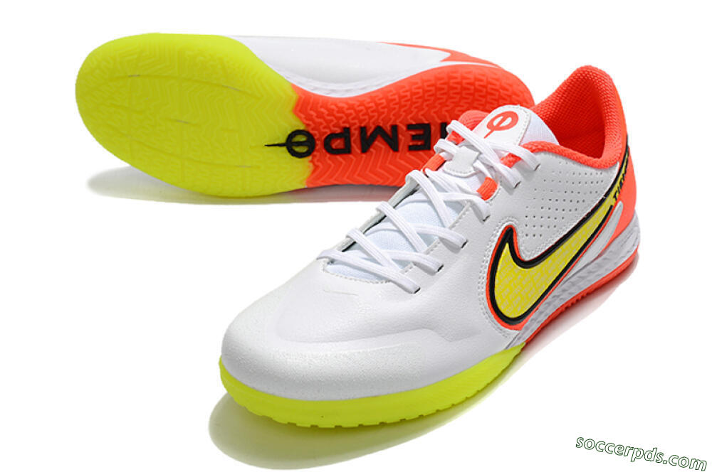 Nike React Tiempo Legend 9 Pro IC Low-Tops Football Shoes - White/Yellow/Red 3