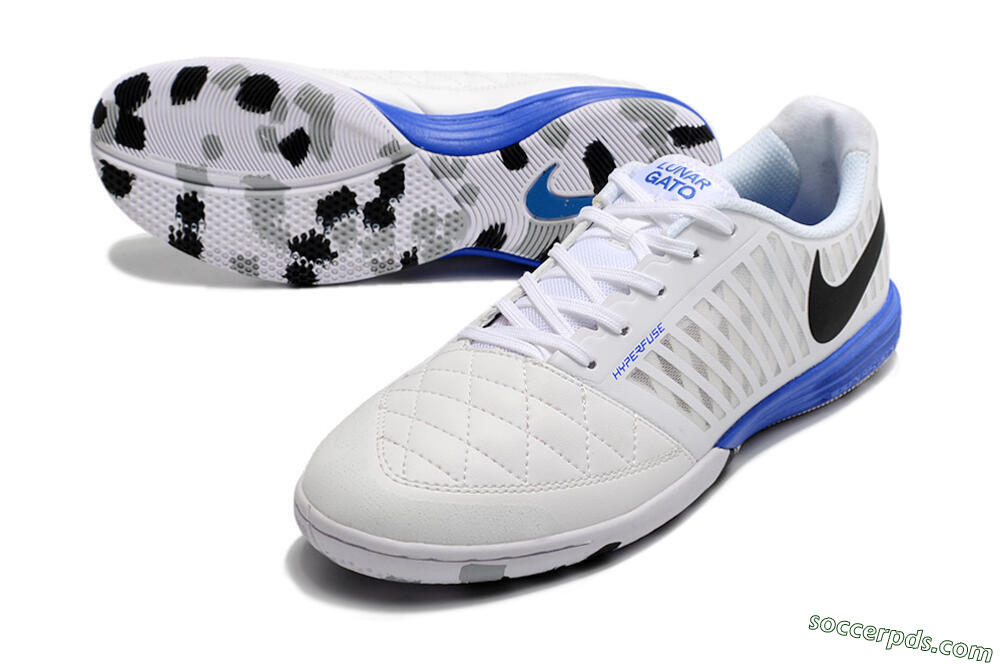 Nike Lunar Gato 2 IC Low-Tops Football Shoes - White/Black/Blue 3
