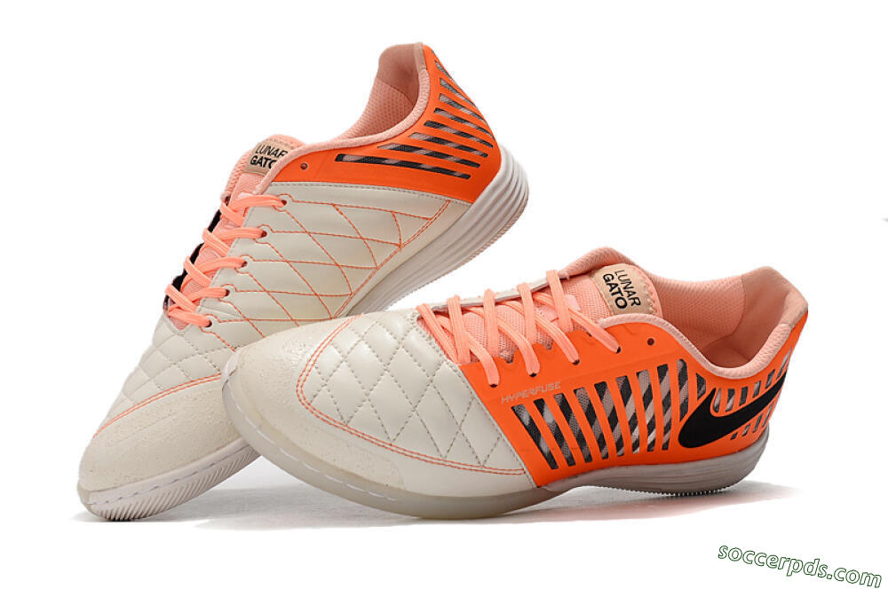 Nike Lunar Gato 2 IC Low-Tops Football Shoes - White/Orange/Black 6