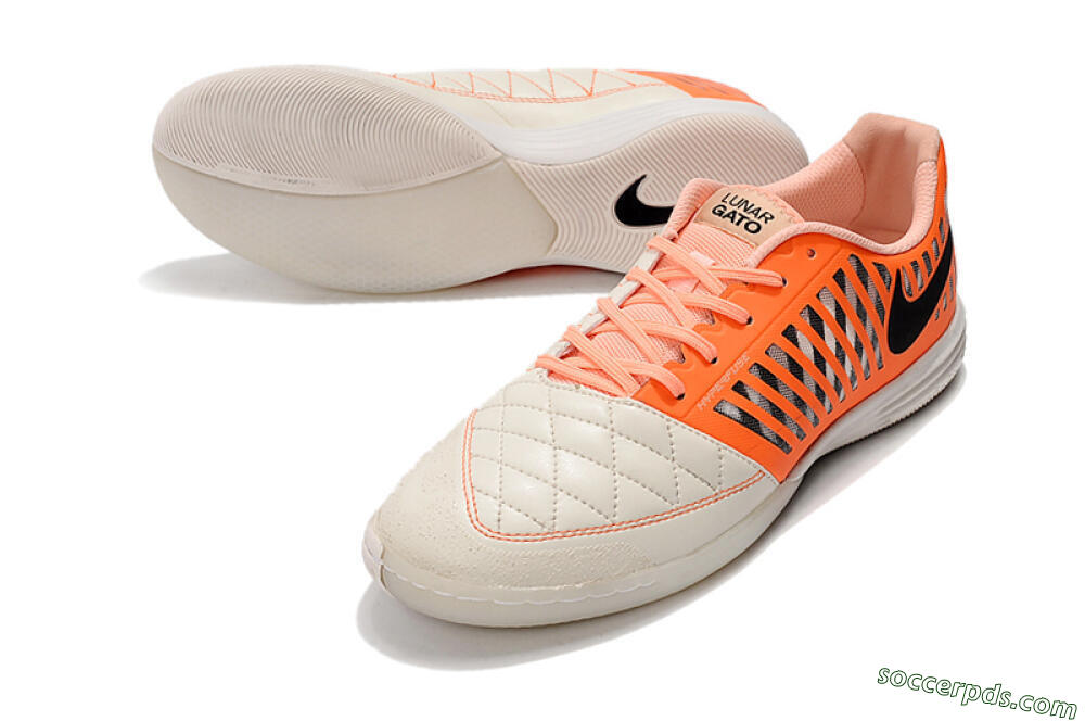 Nike Lunar Gato 2 IC Low-Tops Football Shoes - White/Orange/Black 3