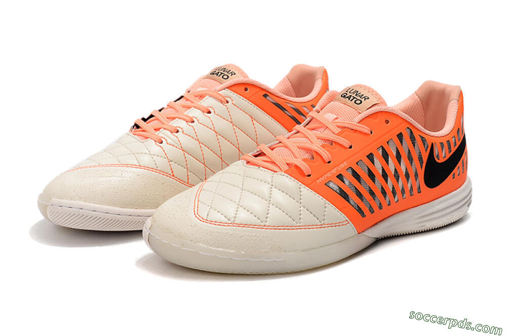 Nike Lunar Gato 2 IC Low-Tops Football Shoes - White/Orange/Black 5