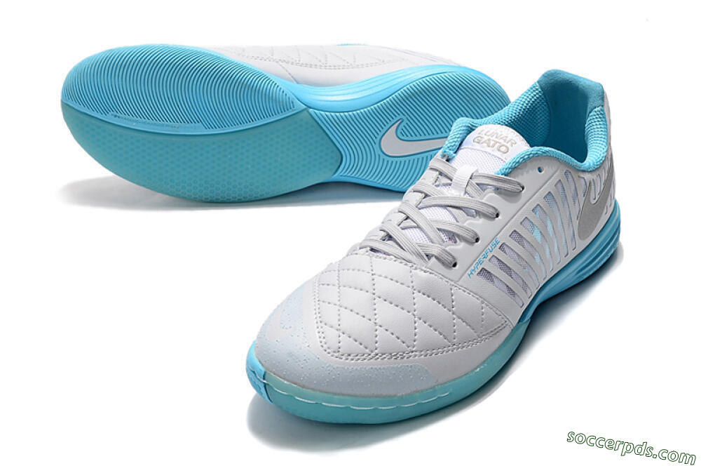 Nike Lunar Gato 2 IC Low-Tops Football Shoes - White/Silver/Jade 2