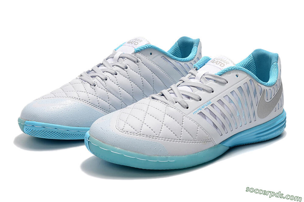 Nike Lunar Gato 2 IC Low-Tops Football Shoes - White/Silver/Jade 4