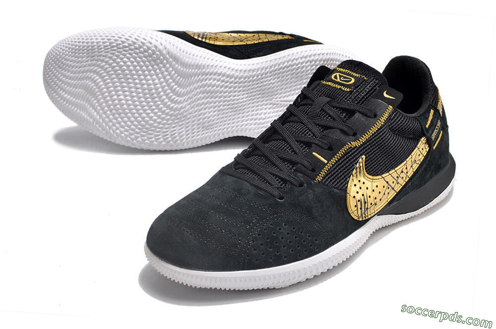 Nike Street Gato IC Low-Tops Football Shoes - Black/Gold/White 3