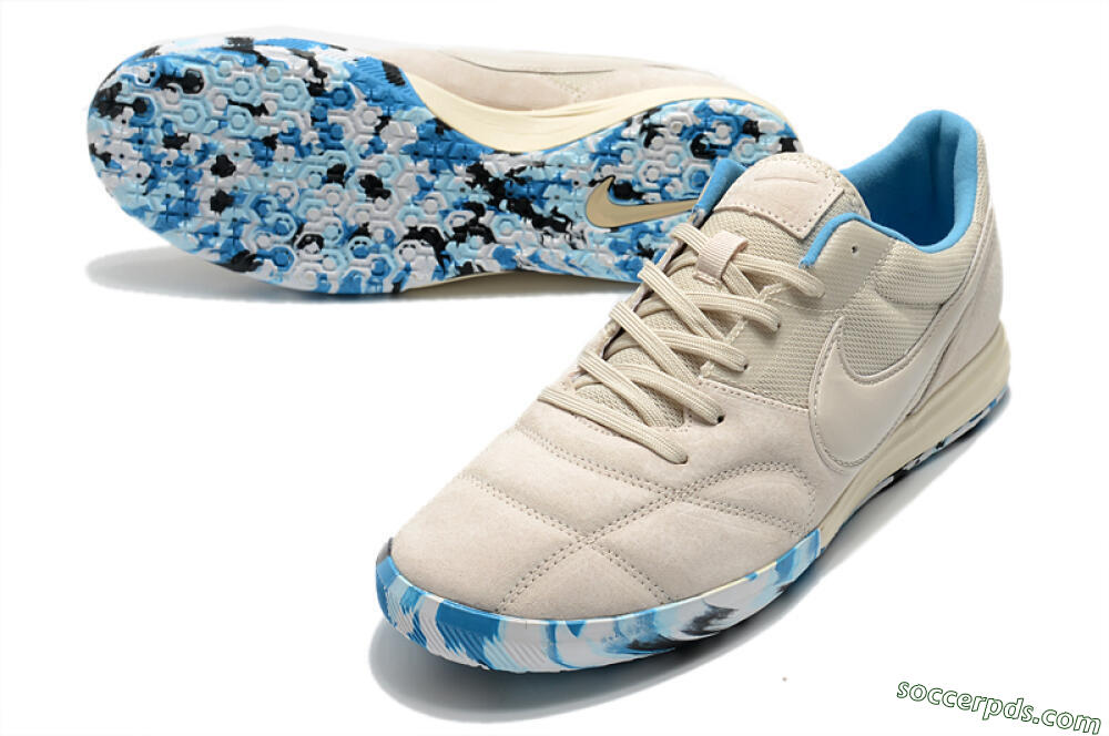 Nike Premier 2 Sala IC Low-Tops Football Shoes - Beige/White/Blue 3
