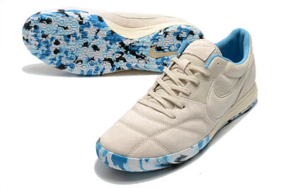 Nike Premier 2 Sala IC Low-Tops Football Shoes - Beige/White/Blue