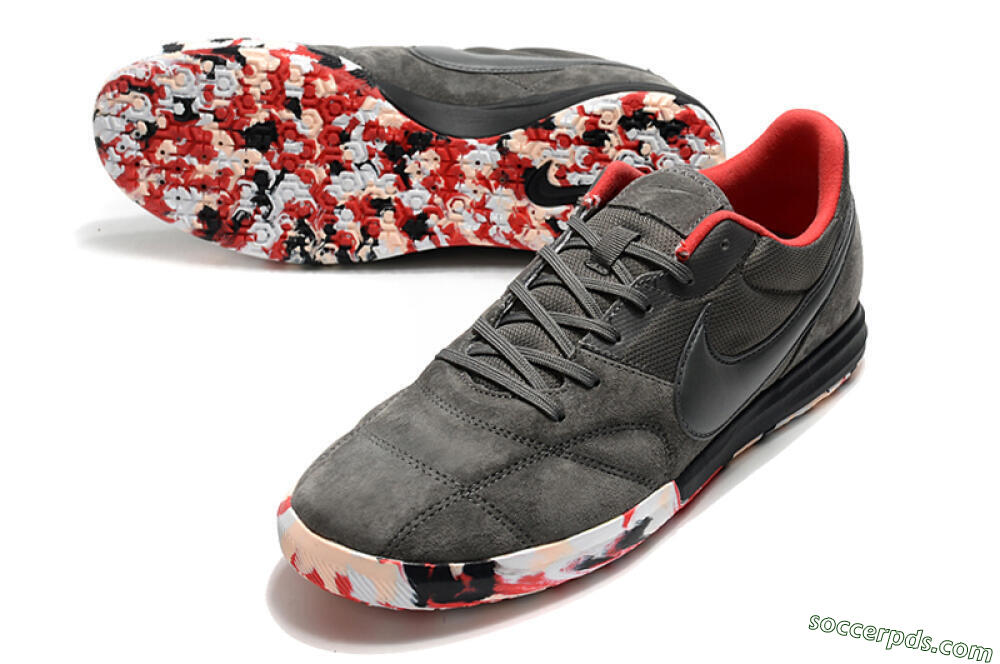 Nike Premier 2 Sala IC Low-Tops Football Shoes - Grey/White/Red 3