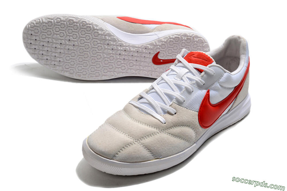Nike Premier 2 Sala IC Low-Tops Football Shoes - Grey/White/Red 3