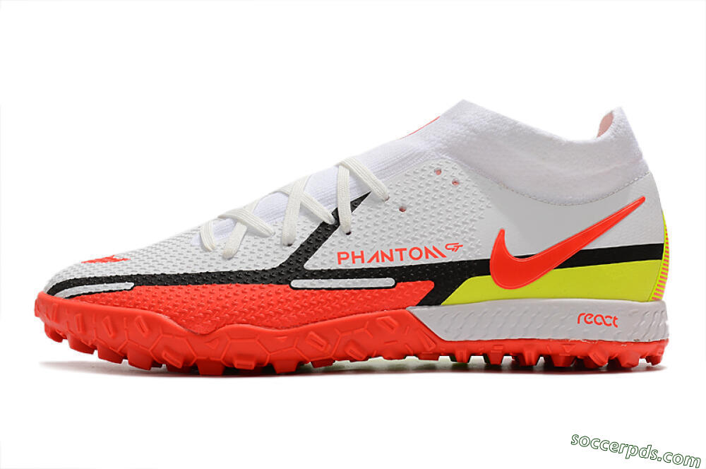 Nike Phantom GT Pro TF High-Tops Football Shoes - White/Black/Red/Yellow 2