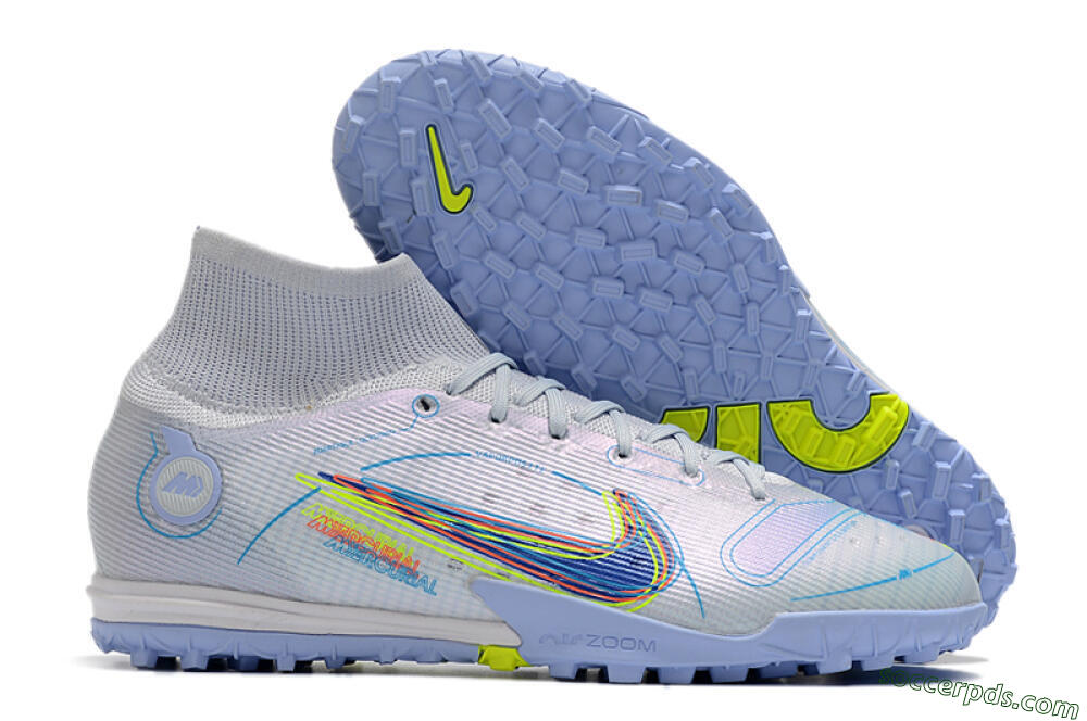 Nike Mercurial Superfly 8 Elite TF High-Tops Football Shoes - White/Blue/Yellow 1