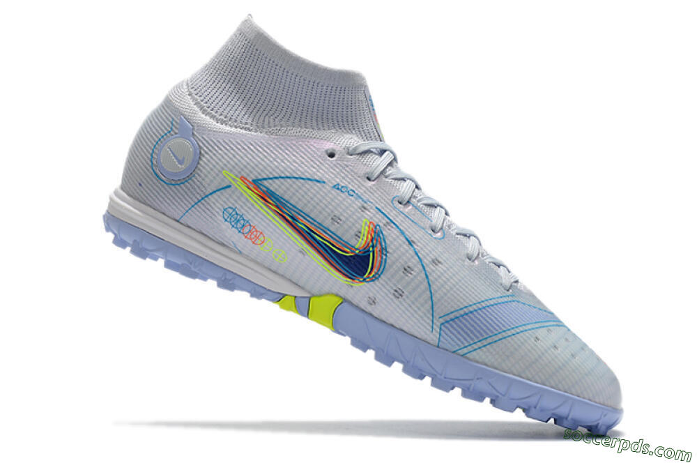 Nike Mercurial Superfly 8 Elite TF High-Tops Football Shoes - White/Blue/Yellow 4