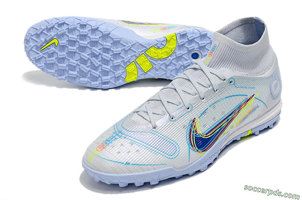 Nike Mercurial Superfly 8 Elite TF High-Tops Football Shoes - White/Blue/Yellow 3