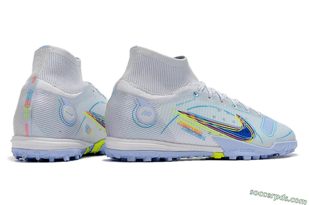 Nike Mercurial Superfly 8 Elite TF High-Tops Football Shoes - White/Blue/Yellow 6