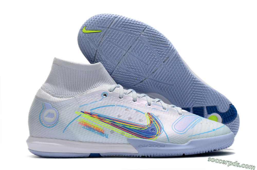 Nike Mercurial Superfly 8 Elite IC High-Tops Football Shoes - White/Blue/Yellow 1