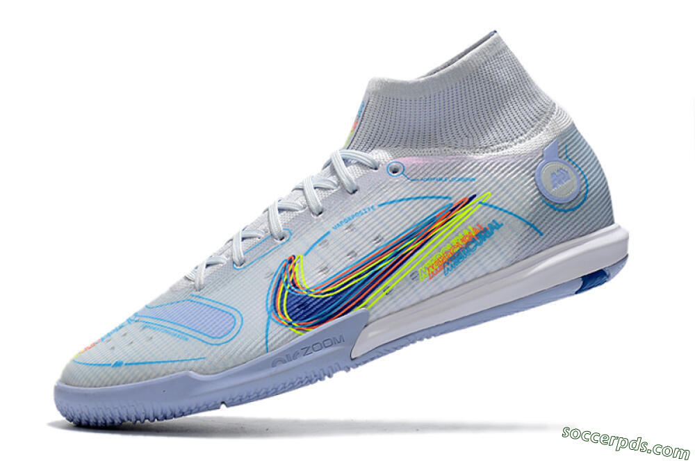 Nike Mercurial Superfly 8 Elite IC High-Tops Football Shoes - White/Blue/Yellow 5
