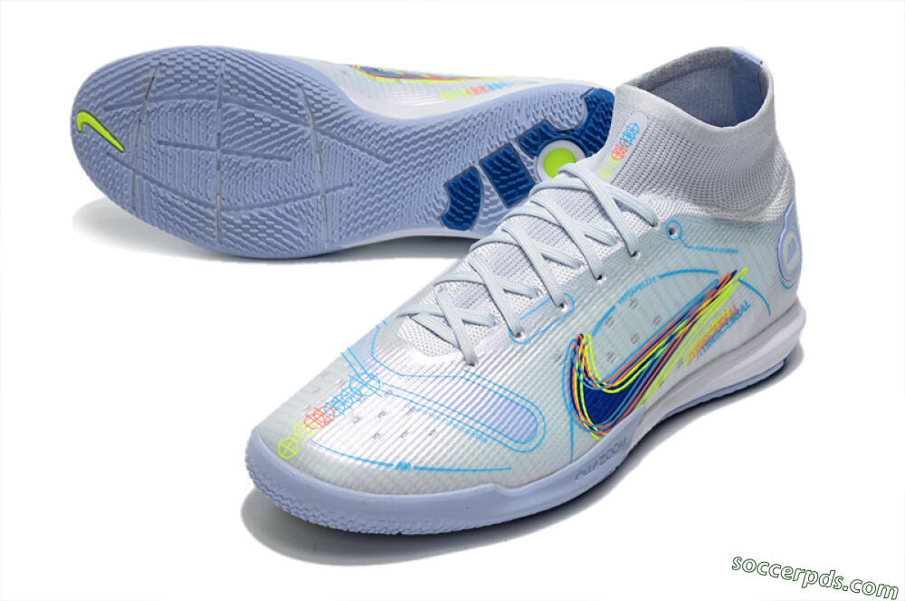Nike Mercurial Superfly 8 Elite IC High-Tops Football Shoes - White/Blue/Yellow 3