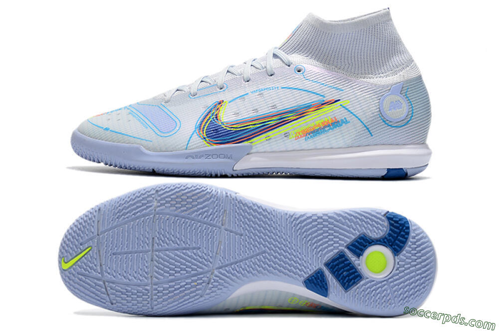 Nike Mercurial Superfly 8 Elite IC High-Tops Football Shoes - White/Blue/Yellow 0