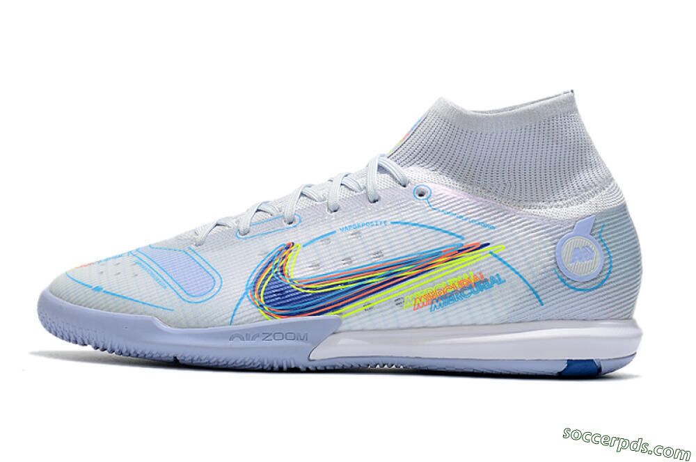 Nike Mercurial Superfly 8 Elite IC High-Tops Football Shoes - White/Blue/Yellow 2